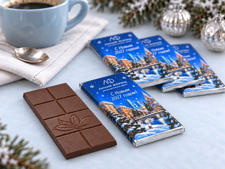 Шоколад с логотипом 90 г Молочный 28%, Бумажная этикетка.